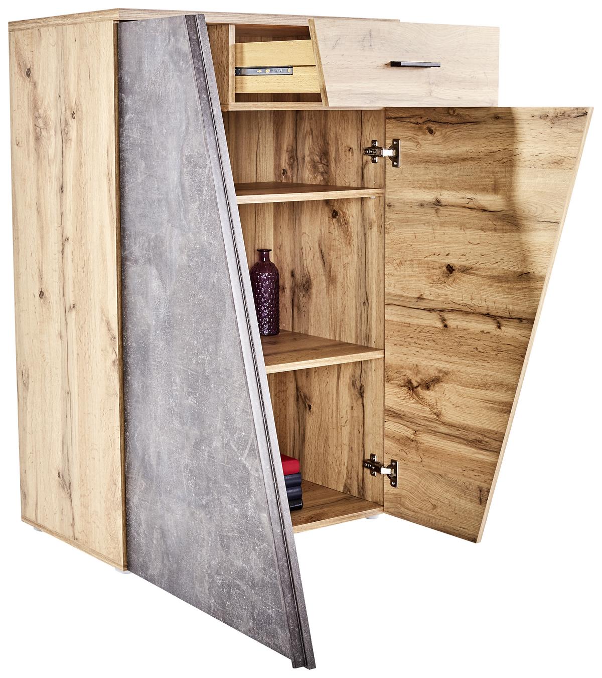 Kommode B 80cm Venedig, Wotan Eiche Dekor/Beton Optik - Eichefarben/Schwarz, MODERN, Holzwerkstoff (80/110/40cm)