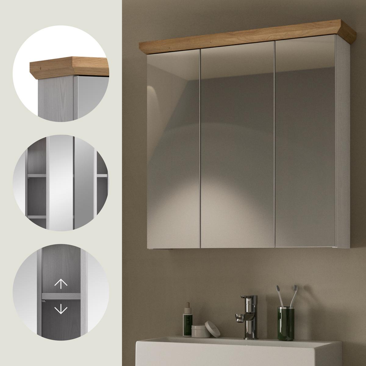 SPIEGELSCHRANK Verona Lärchefarben B: 69cm - Lärchefarben, Trend, Glas/Holzwerkstoff (69/71/21cm) - MID.YOU