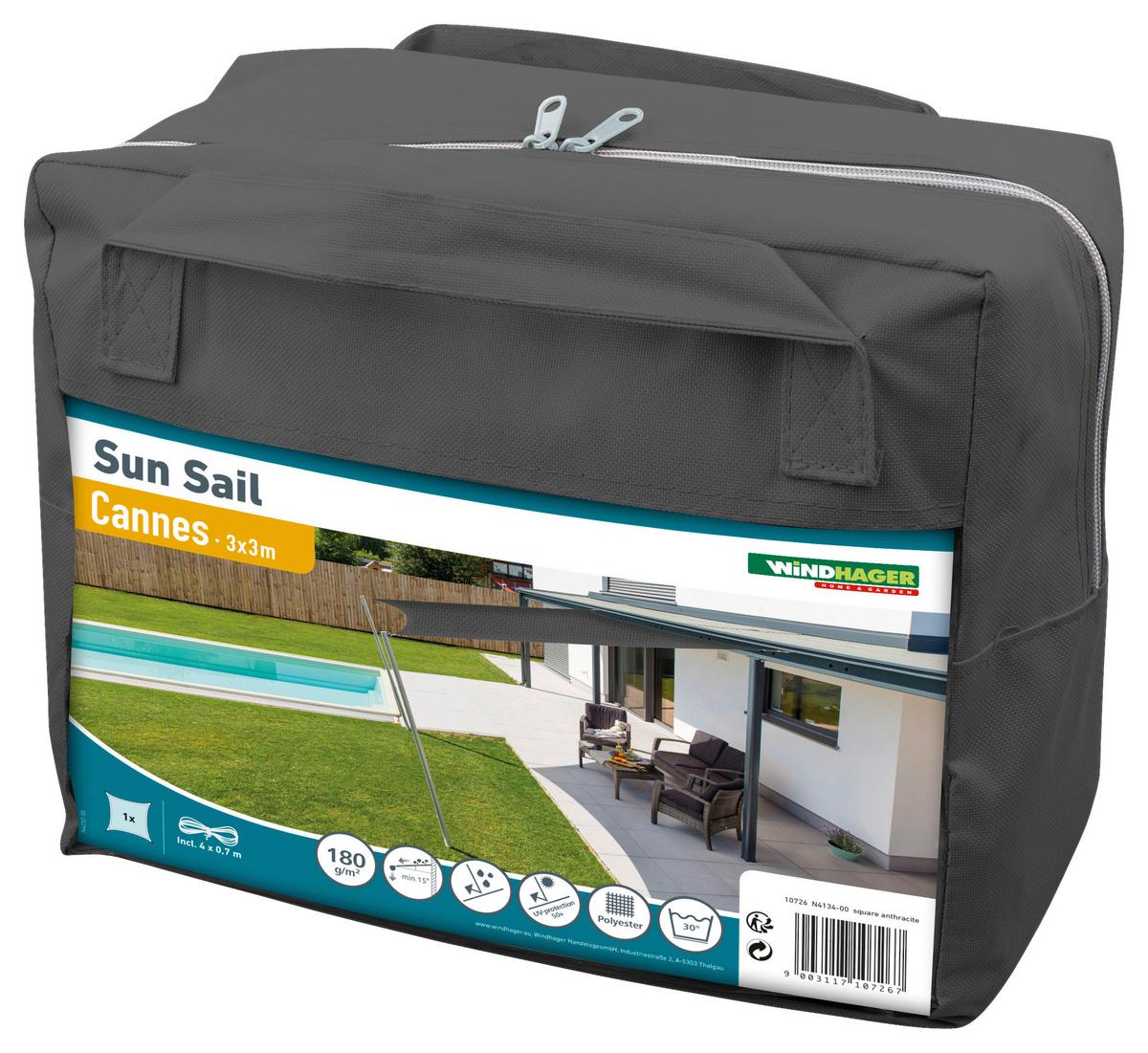 Sonnensegel Quadrat 3x3 M - Anthrazit, Basics, Kunststoff (300/300cm)