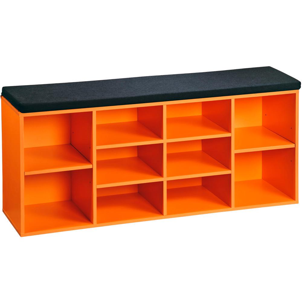 Schuhregal Mit Sitzkissen Orange, Schwarz, B: 103,5 cm - Schwarz/Orange, Basics, Holzwerkstoff/Textil (103,5/48/29,5cm) - Kesper