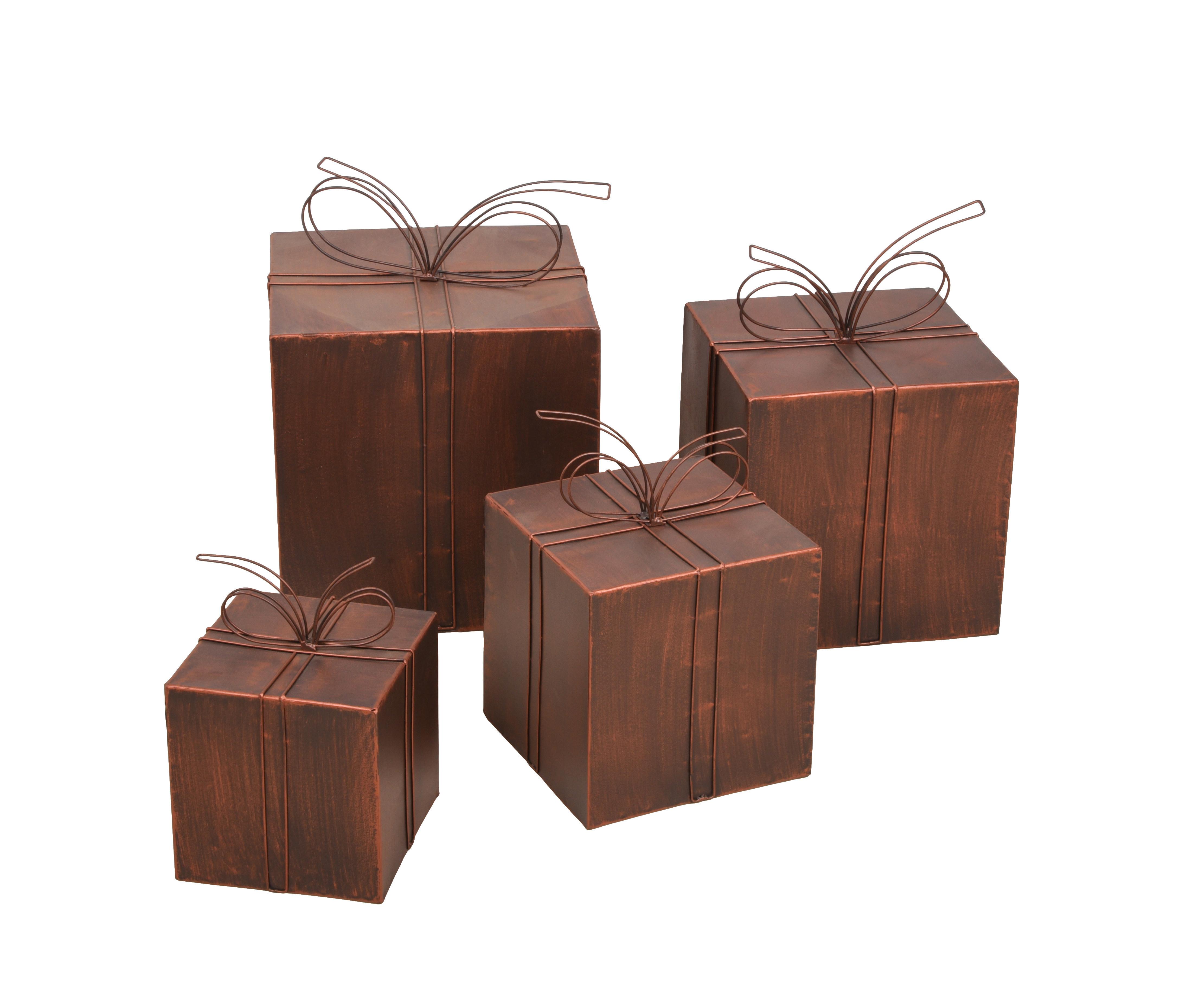 Dekogeschenkbox Metall-Deko 4er-Set - Rostfarben, Basics, Metall - Gardenson