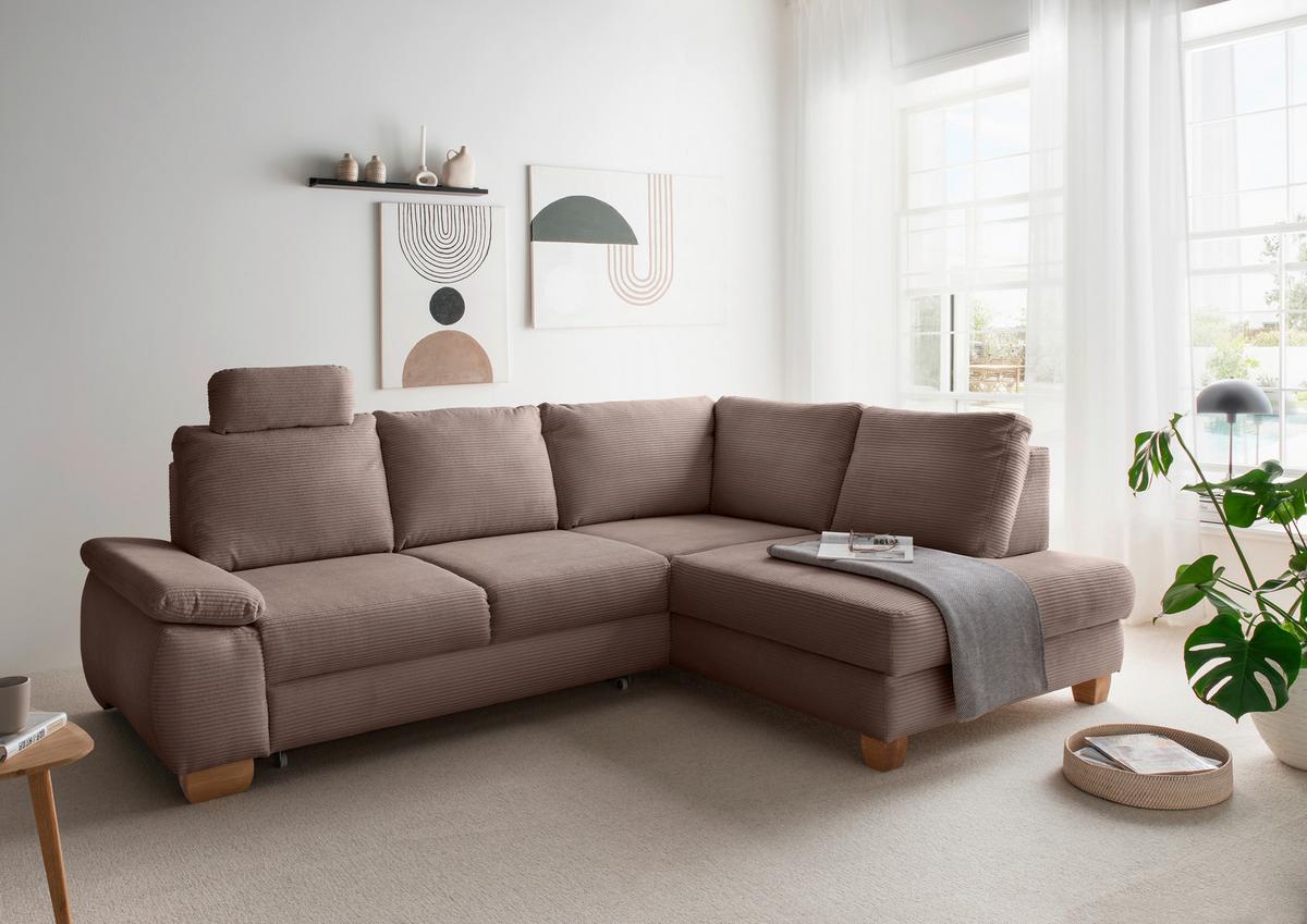 Eckschlafsofa Positano Graubraun S: 261x206 cm - Wildeiche/Graubraun, MODERN, Textil (261/206cm) - Livetastic