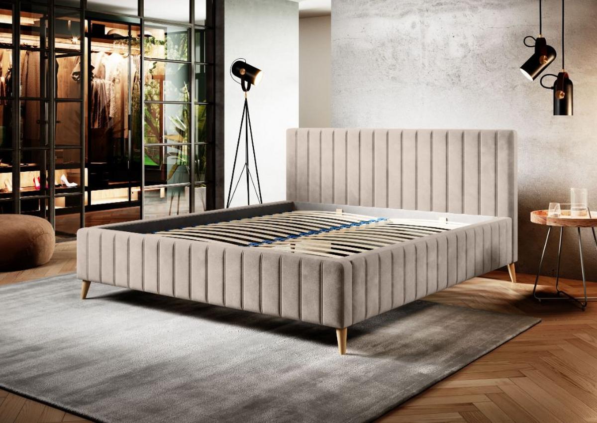 Posteľ Tamina s roštom a úložným priestorom 140x200cm - sivohnedá/prírodná farba, Design, drevo/textil (140/200cm)
