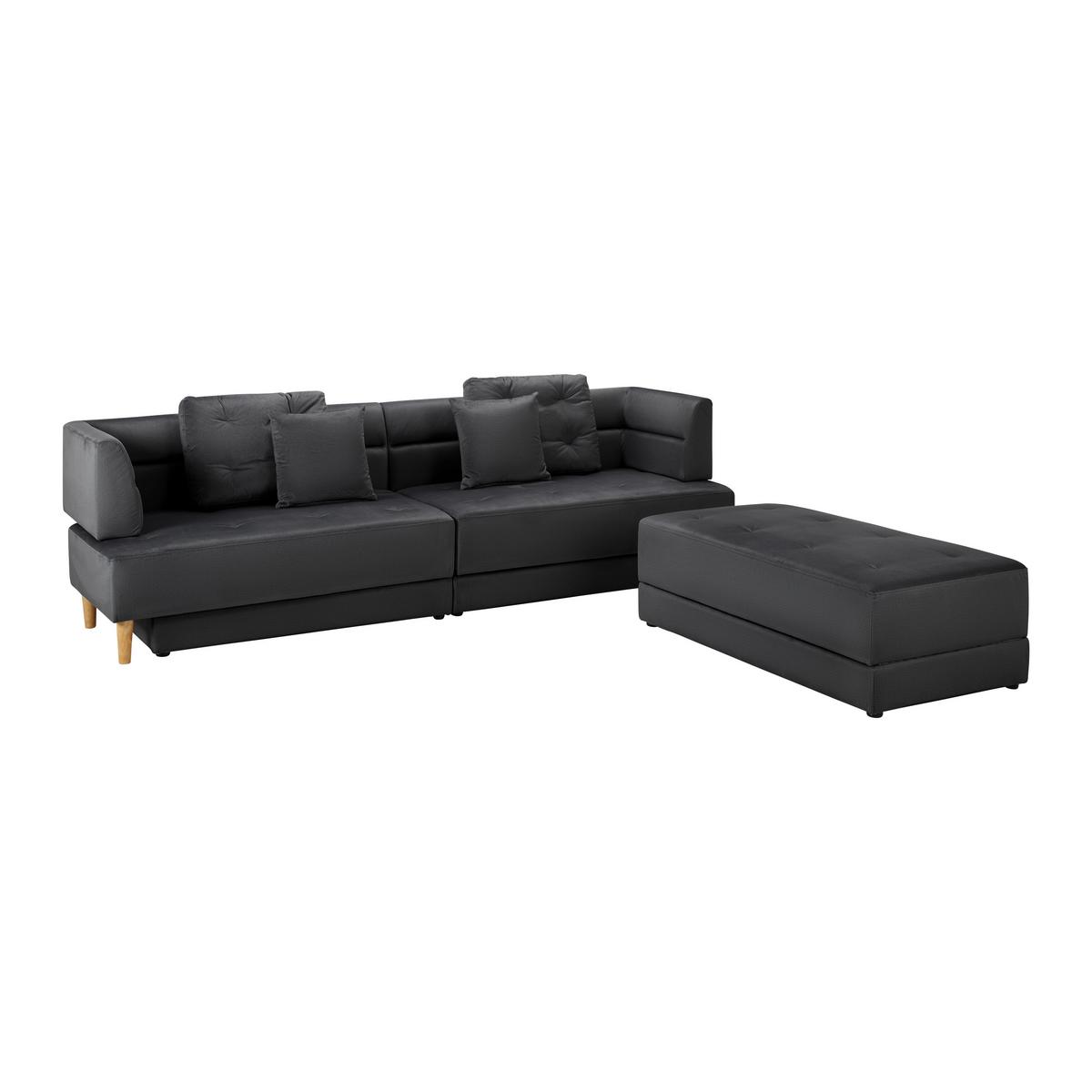 Sametová pohovka s taburetem ELIZA tmavě šedá - černá/tmavě šedá, Moderní, dřevo/textil (260/75/210cm) - Bessagi Home