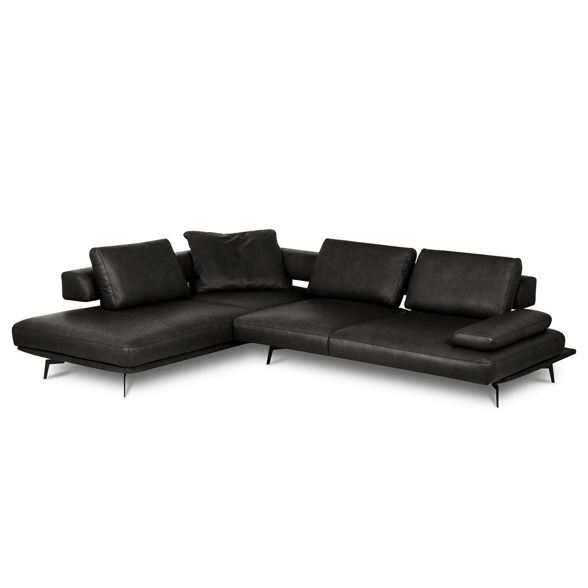 Ecksofa Como Echtleder Schwarz 237x306 - Schwarz/Grau, Design, Leder (237/306cm) - Livetastic