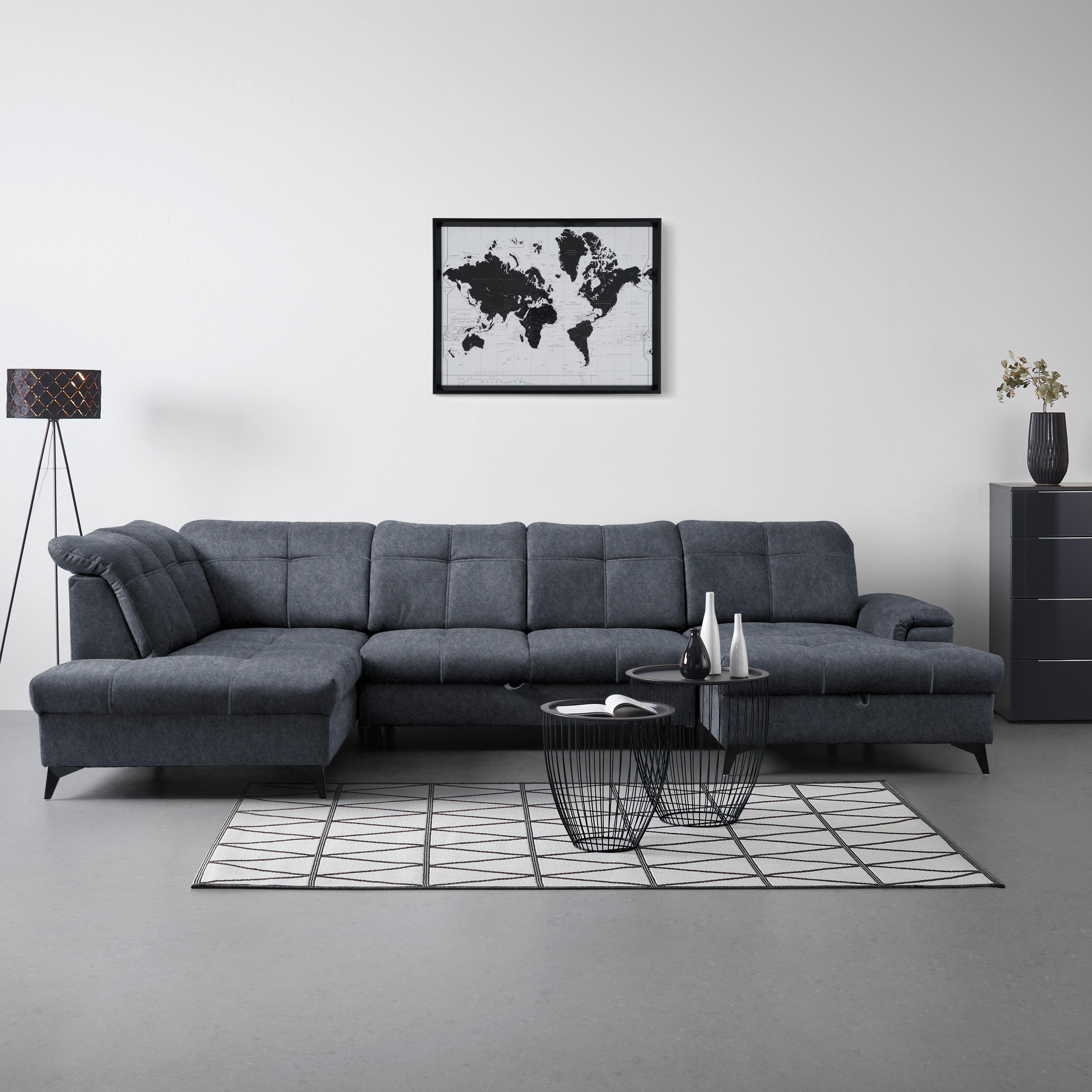 Rohová sedačka U SIERRA, levá, grafitová CLOUD - černá/světle šedá, Moderní, kov/textil (230/364/181cm) - Mömax