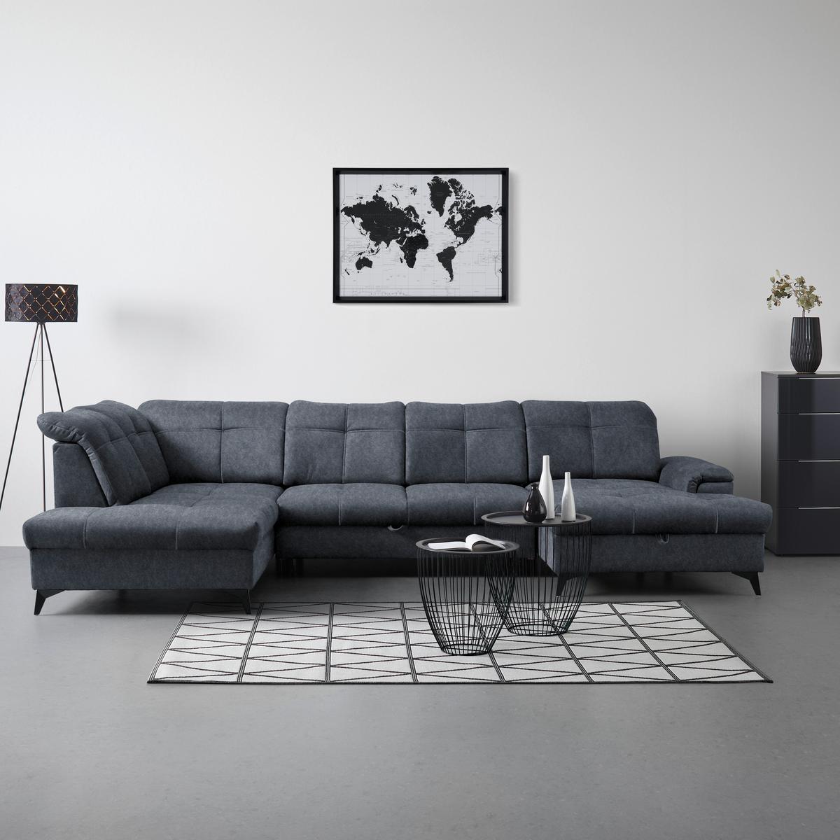 Rohová sedačka U SIERRA, levá, grafitová CLOUD - černá/světle šedá, Moderní, kov/textil (230/364/181cm) - Mömax