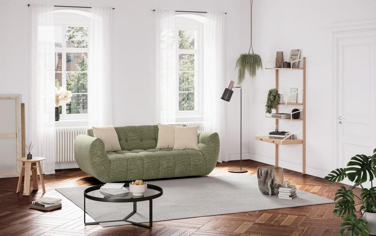 Velká pohovka PANDA, olivově zelená žinylka - černá/olivově zelená, Trend, textil/plast (218/81/104cm)