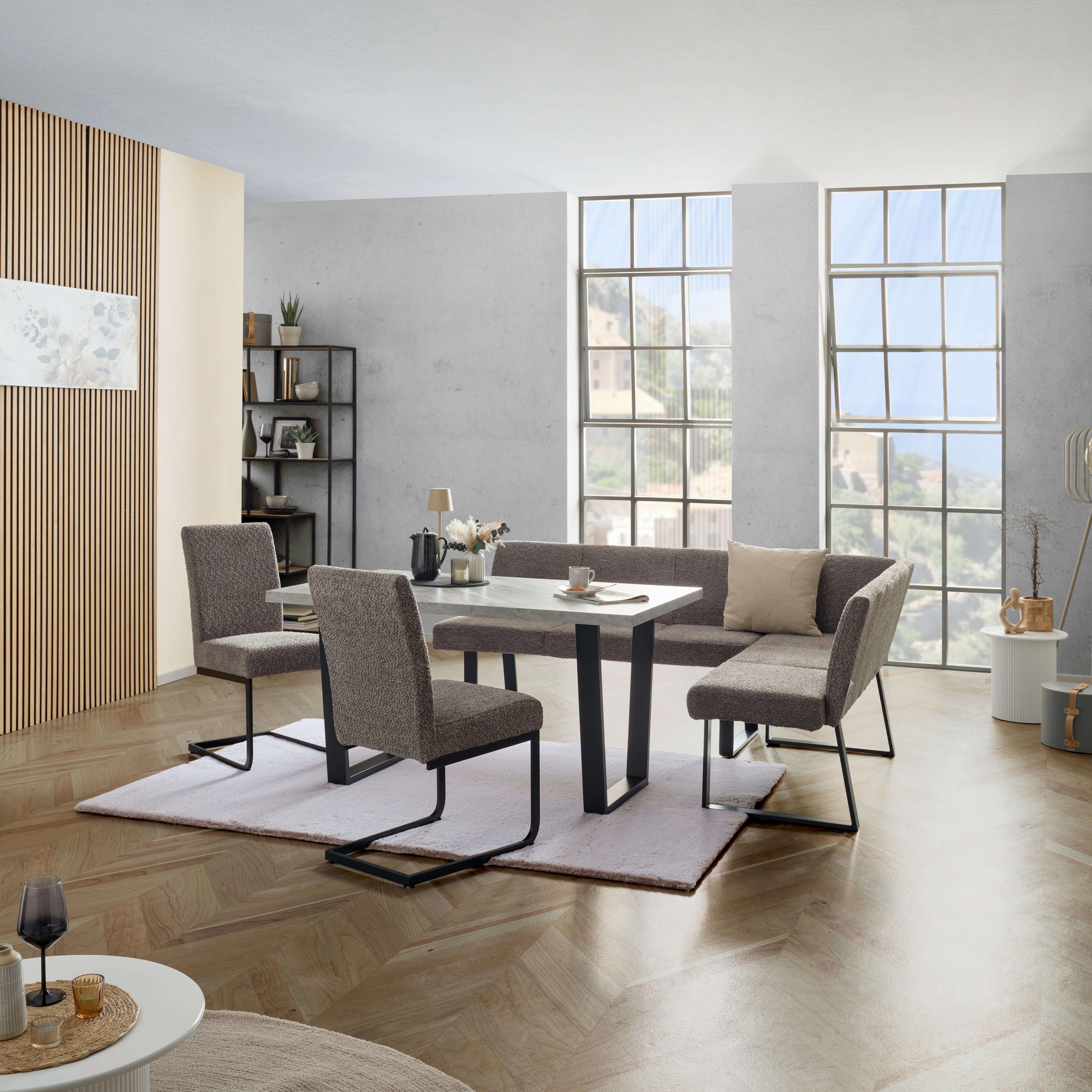 Eckbank Grau Eisen/Polyester Leinenoptik Terri 190x150 cm - Schwarz/Grau, MODERN, Textil/Metall (190/150cm) - MID.YOU