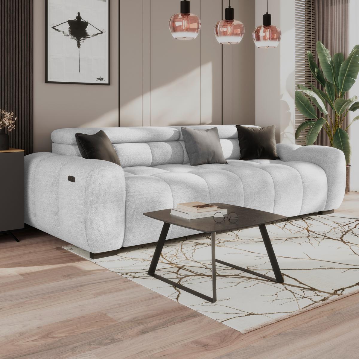 Bigsofa Bull Webstoff hellgrau, B: 248 cm - Grauweiß/Schwarz, Design, Textil (248/77-97/108cm) - Luca Bessoni