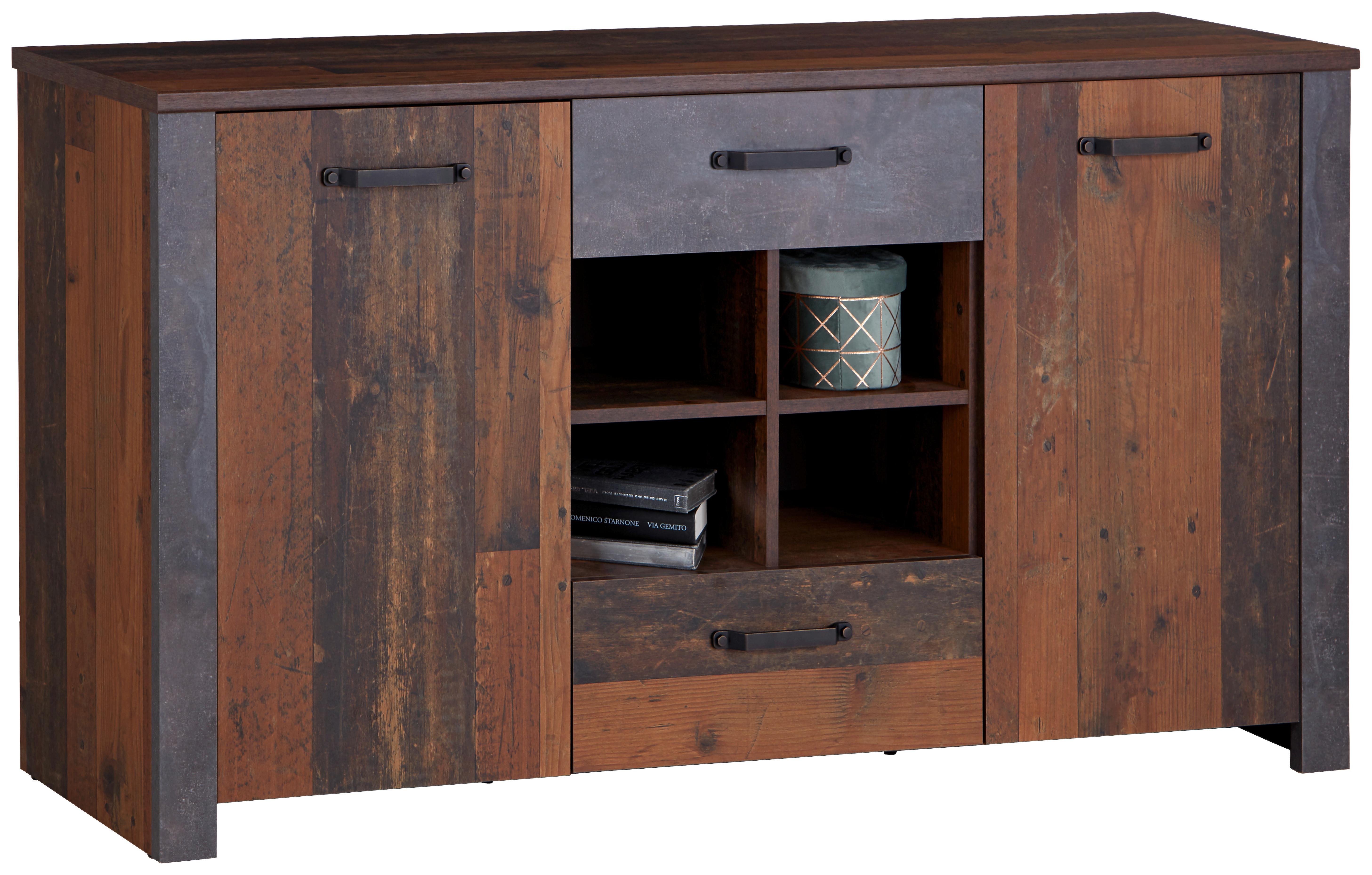 ŠIROKÁ KOMODA ONTARIO - šedá/barvy dubu, Moderní, kompozitní dřevo/plast (162/86/41,5cm) - Ondega