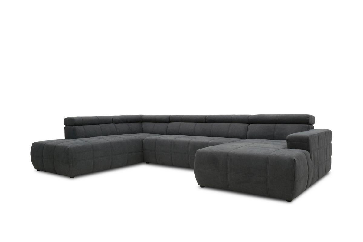Wohnlandschaft Brandon Kopfteilverstellung Dunkelgrau - Dunkelgrau/Schwarz, Design, Textil (228/359/175cm) - MID.YOU
