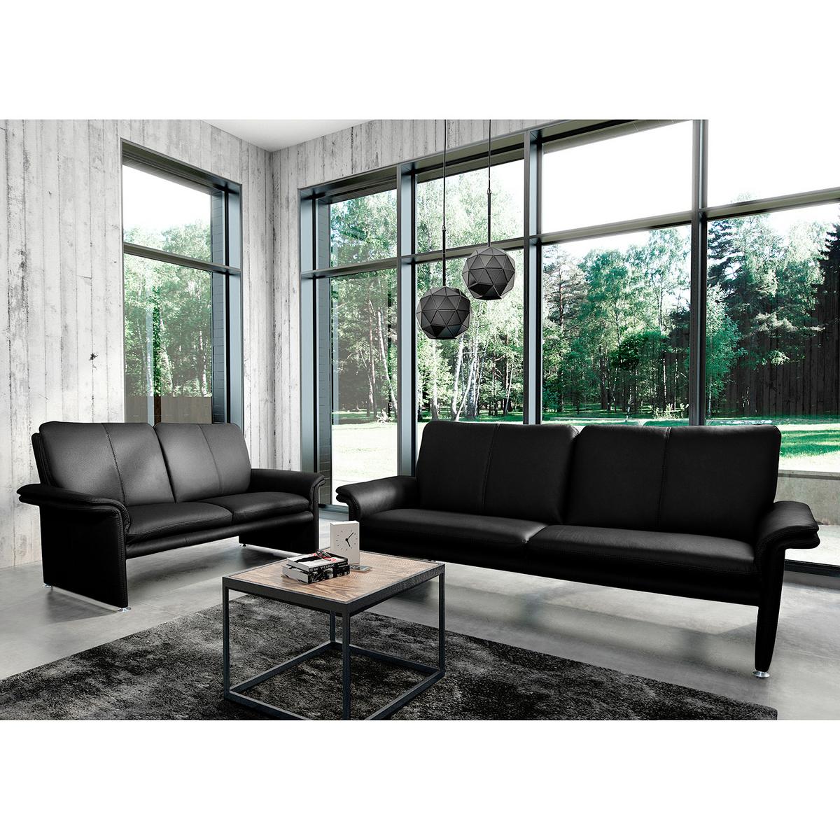 2-Sitzer-Sofa Comodo Echtleder Schwarz B: 164 cm - Silberfarben/Schwarz, Design, Leder (164/90/88cm) - Livetastic