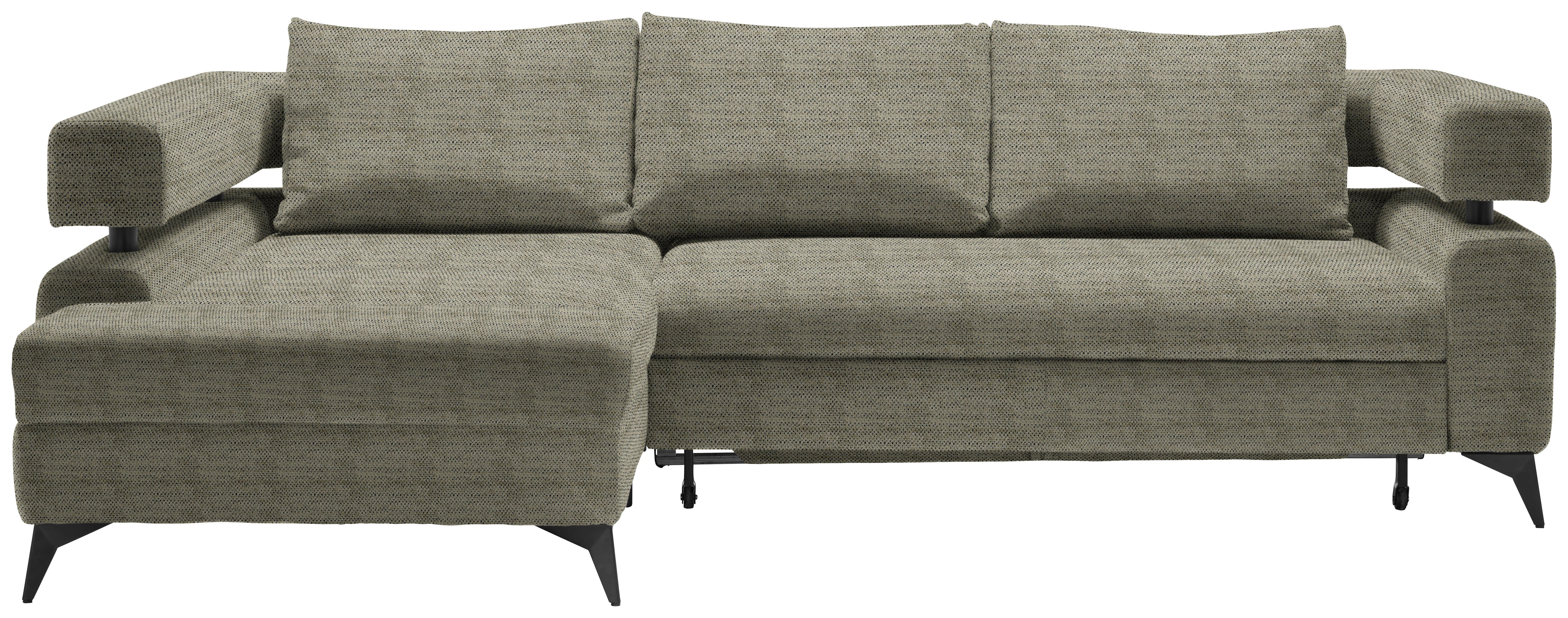 Rohová sedačka ROSALIE, levá s úložným prostorem a lůžkem - černá/olivově zelená, Konvenční, kov/textil (184/265cm)