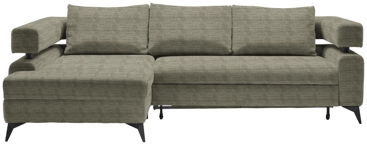 Sedacia súprava ROSALIE, ľavá s úložným priestorom a lôžkom - olivovozelená/čierna, Konventionell, kov/textil (184/265cm)