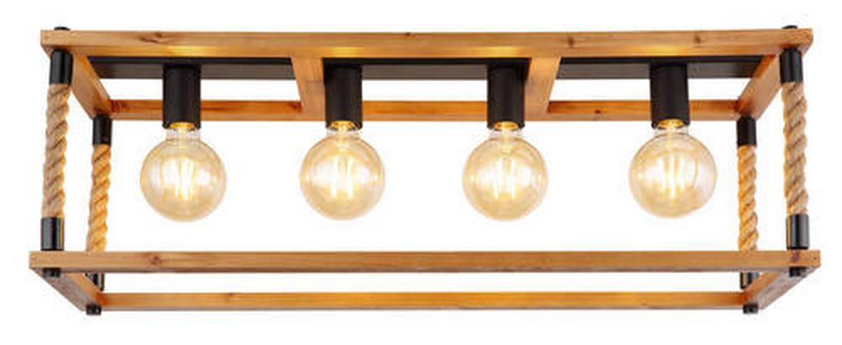 Deckenleuchte 15691-4d - Schwarz/Braun, Natur, Naturmaterialien/Holz (80/25/31cm) - Globo