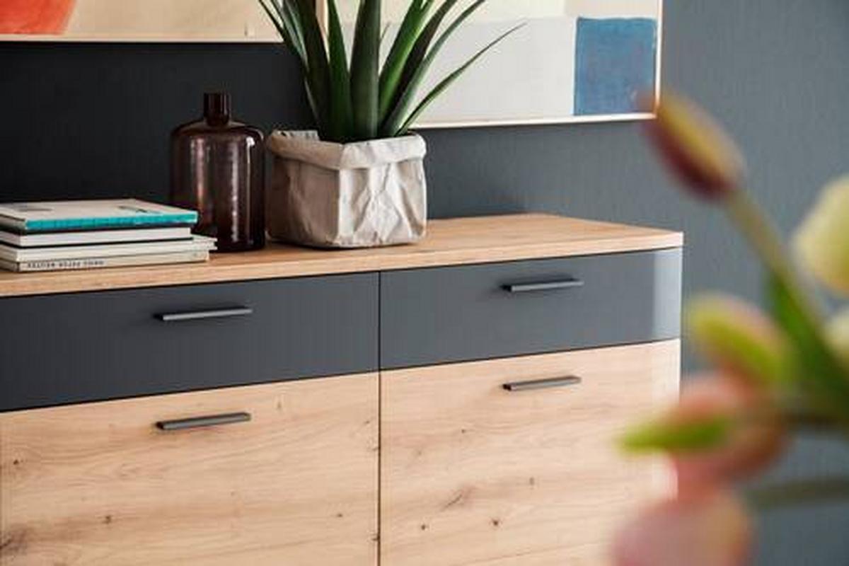 Sideboard B: 180 cm Cortona Anthrazit/Eichefarben - Eichefarben/Anthrazit, Design, Holzwerkstoff (180/85/43cm) - Livetastic