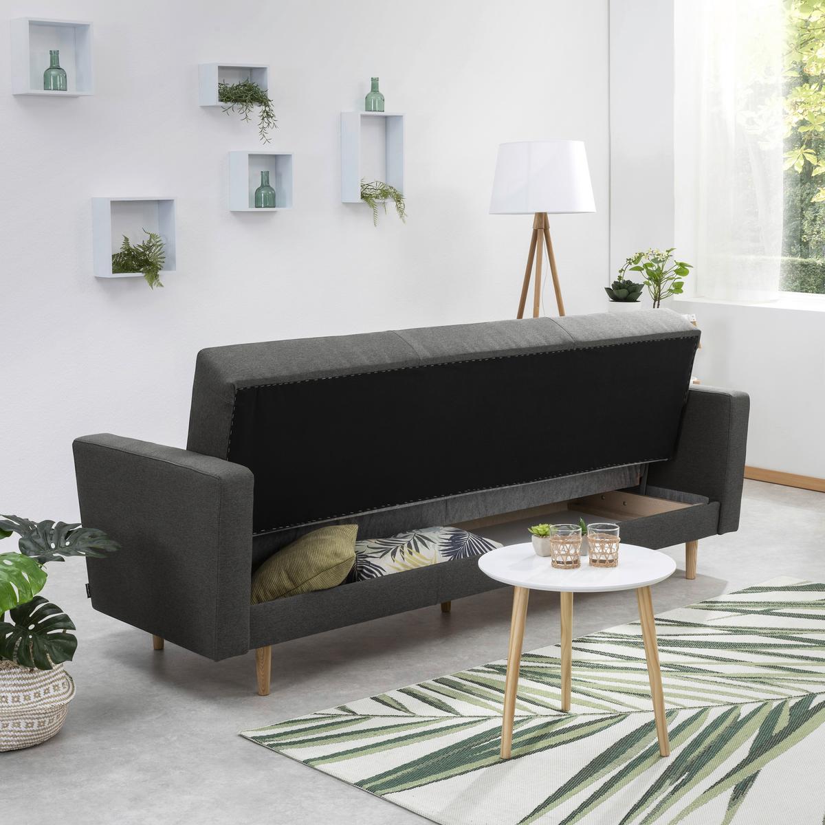 3-Sitzer-Sofa + Schlaffunktion Jasmin mit Armlehnen Anthrazit - Eschefarben/Anthrazit, MODERN, Textil (224/81/83cm) - Max Winzer