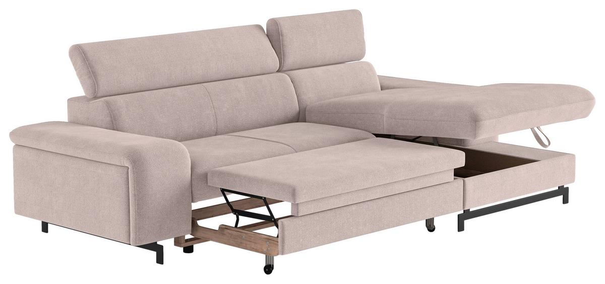 Ecksofa Mit Bettkasten Emma Creme 267x165 Cm - Blau/Creme, Textil (267/165cm) - MID.YOU