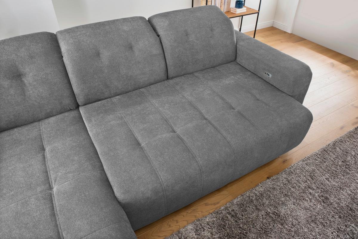 Ecksofa Vicari Dunkelgrau S: 292x185cm - Dunkelgrau/Schwarz, MODERN, Textil (292/185cm) - Livetastic