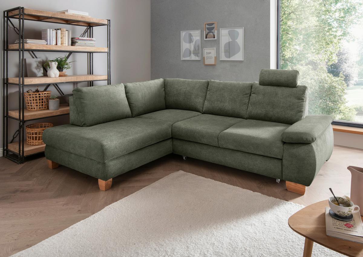 Eckschlafsofa Positano Dunkelgrün S: 206x261 Cm - Wildeiche/Dunkelgrün, MODERN, Textil (206/261cm) - Livetastic