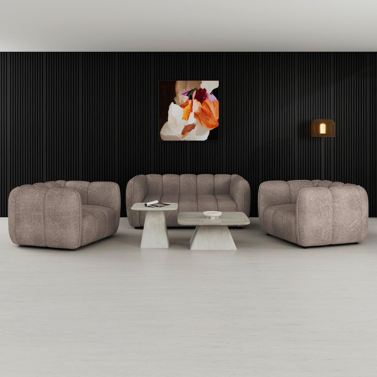 Sedacia zostava SANDRA, 3-dielna, hnedá ženilka - hnedá/čierna, Modern, drevo/textil - Bessagi Home