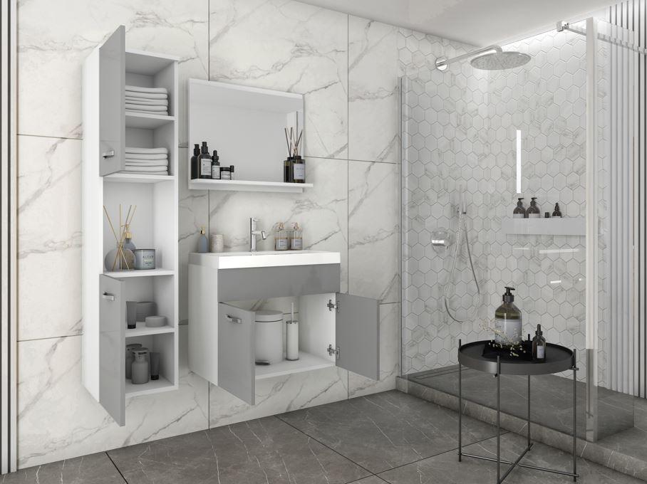 Badezimmer in Weiß und Grau