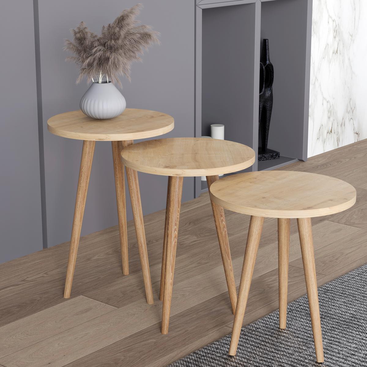 Beistelltischset Barilo Honigeiche Dekor 3-teilig - Honigeiche, Design, Holzwerkstoff (34/34/42-47-52cm) - MID.YOU