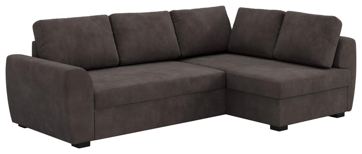 Ecksofa mit Bettfunktion Drift Microfaser braun, B: 253cm - Schwarz/Braun, Trend, Textil (253/154cm)