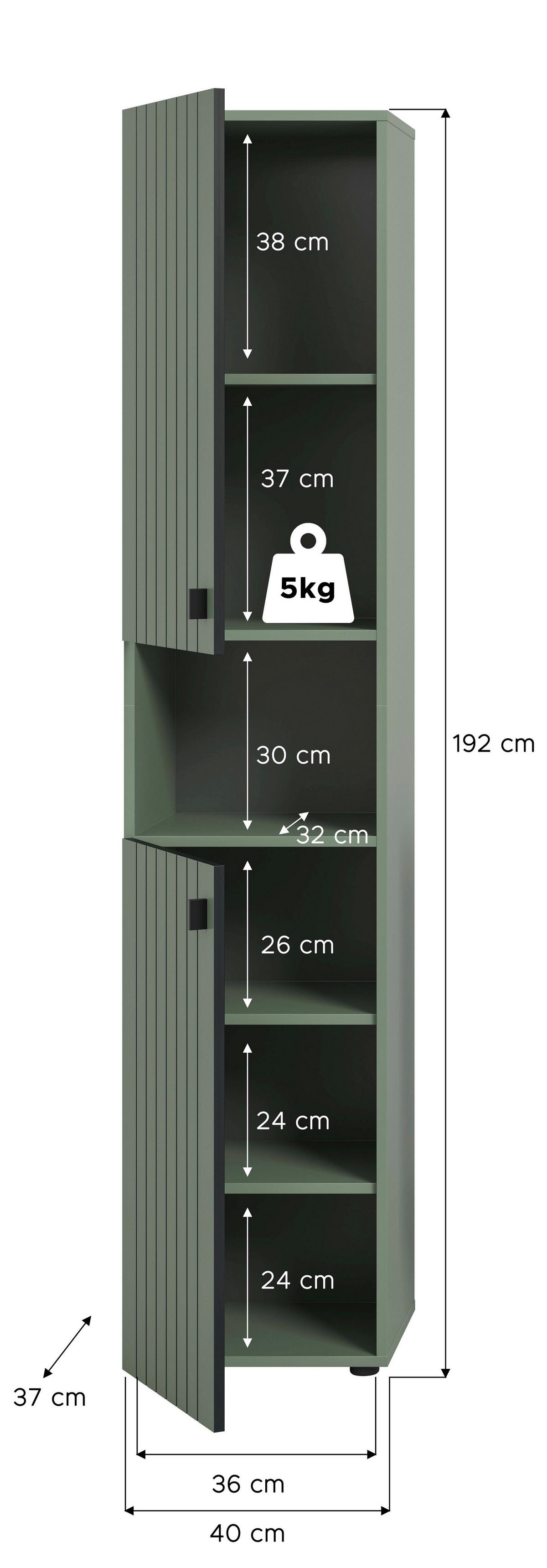 Garderobenschrank Station Graugrün B: 40cm - Schwarz/Graugrün, Design, Holzwerkstoff (40/192/37cm) - MID.YOU