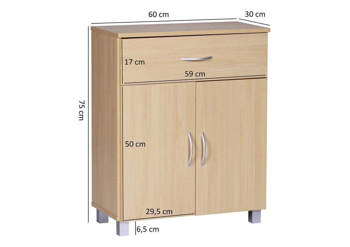Komoda prírodná - farba buka/sivá, Konventionell, kompozitné drevo/plast (60/75/30cm) - MID.YOU