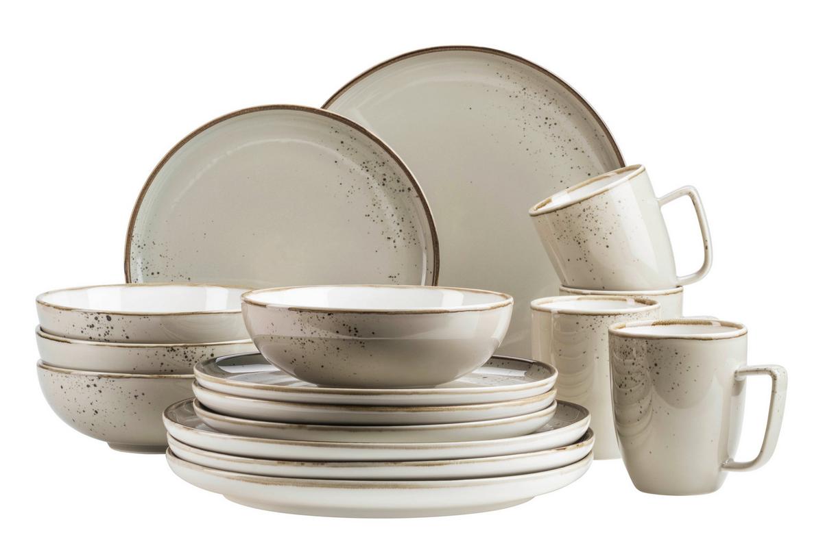 Kombiservice Pintar 16-Teilig Porzellan, Graugrün, 4 Pers. - Graugrün, Basics, Keramik - Mäser