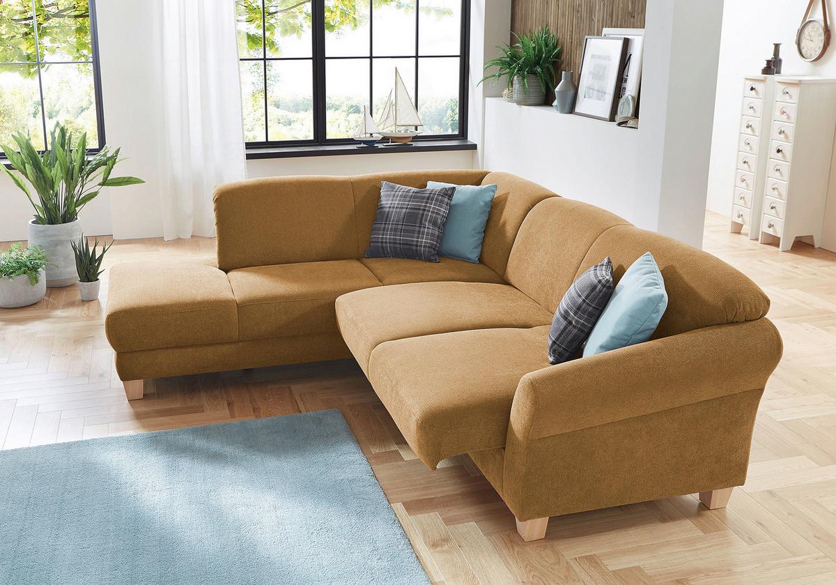 Ecksofa Gotland senfgelb mit Bettkasten 212x257 cm - Senfgelb/Naturfarben, KONVENTIONELL, Textil (212/257cm) - Sit & More