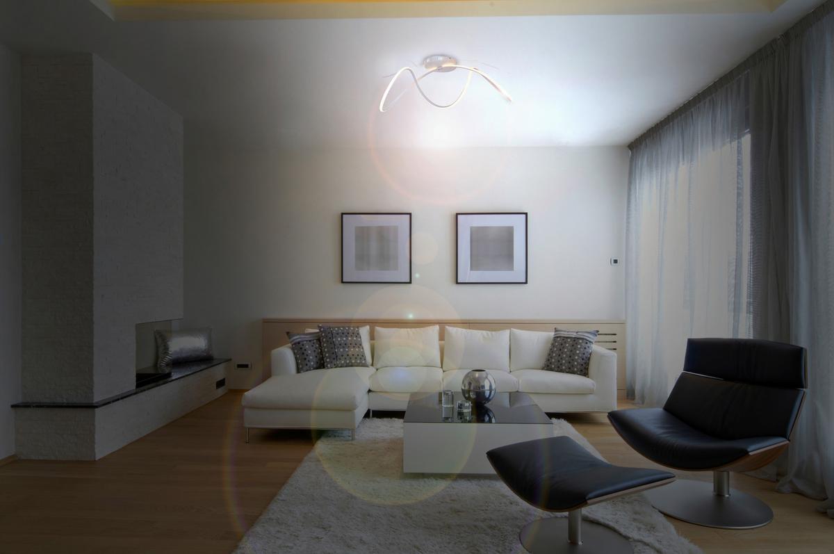 LED-Deckenleuchte Odrive L: 67 cm Geschwungen Modern - Weiß, Design, Kunststoff/Metall (28/67cm) - Näve