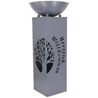 Led Dekosäule mit Schale Welcome H: 87 cm - Grau, Basics, Metall (38/38/87cm)