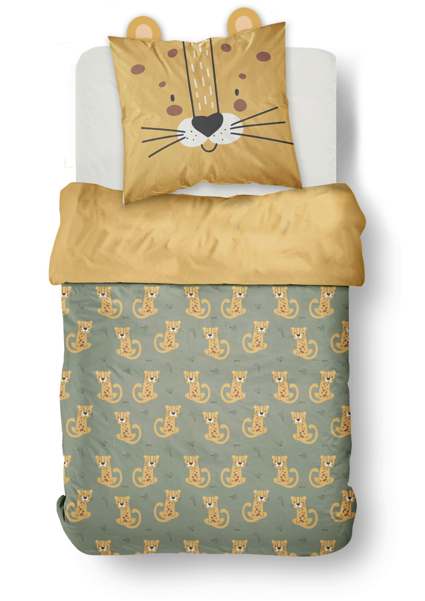 POSTEĽNÁ BIELIZEŇ TIGER - zelená/svetložltá, textil (140/200cm)