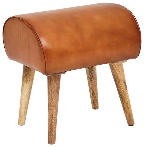 Taburetka Hocker pravá koža - hnedá/prírodná farba, Modern, koža/drevo (45/53/40cm) - MID.YOU
