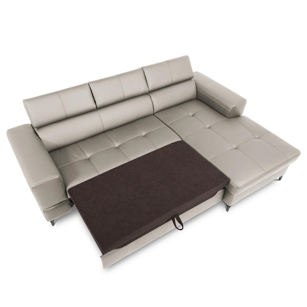 Ecksofa Torino Teilleder Platinfarben 247x173 - Platinfarben/Schwarz, Design, Leder/Textil (247/173cm) - Livetastic