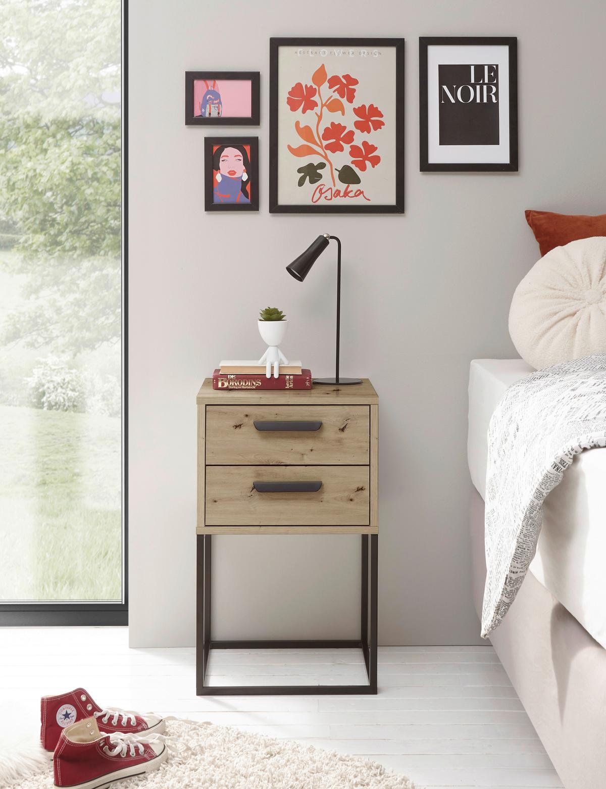 Nachtkästchen Eiche Dekor/ Schwarz H: 65 Cm Suna - Schwarz/Eiche Artisan, MODERN, Holzwerkstoff/Metall (40/65/38,5cm) - Livetastic