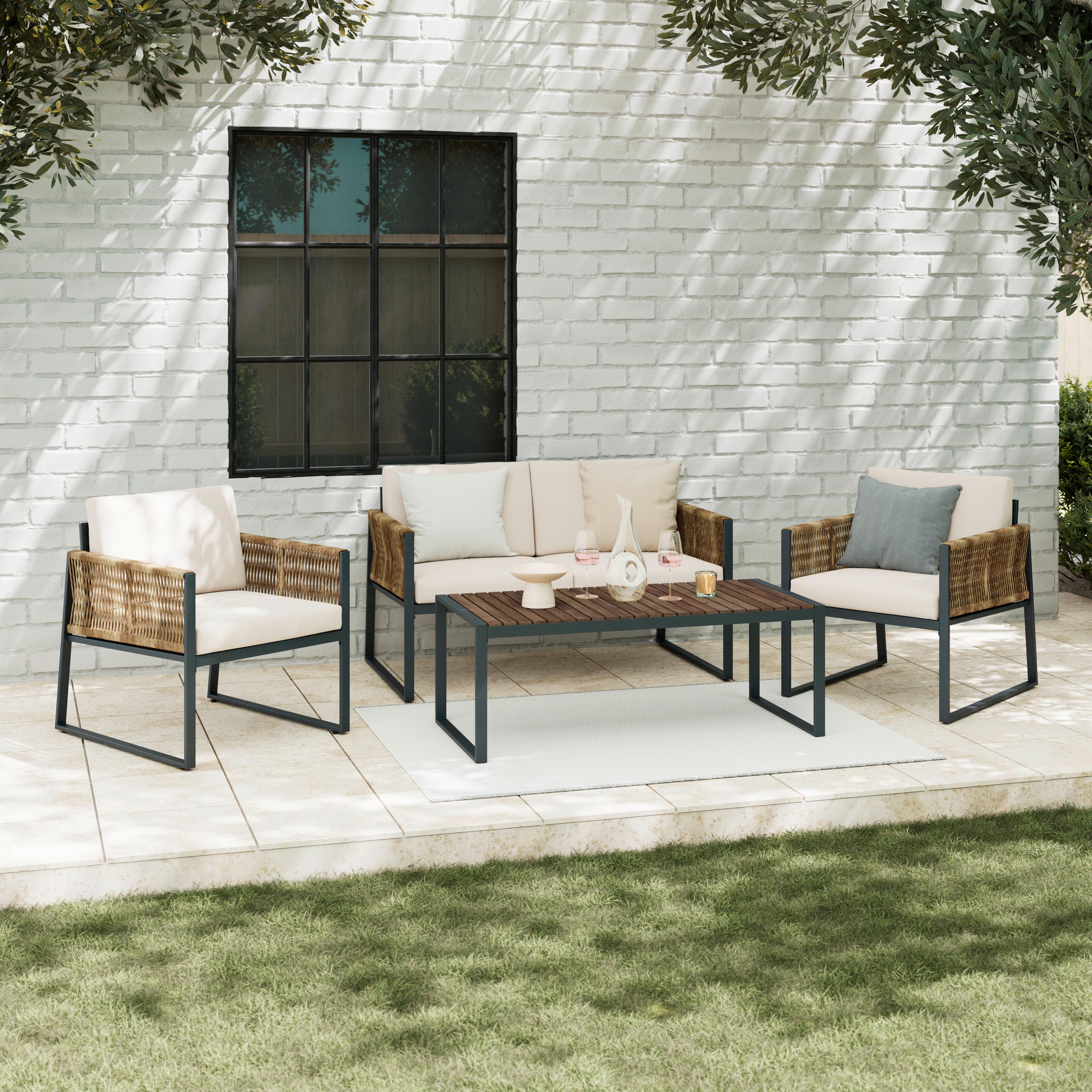 ZAHRADNÍ SADA MAGALUF - antracitová/barvy akácie, Moderní, kov/dřevo (130/76/72cm) - Mömax