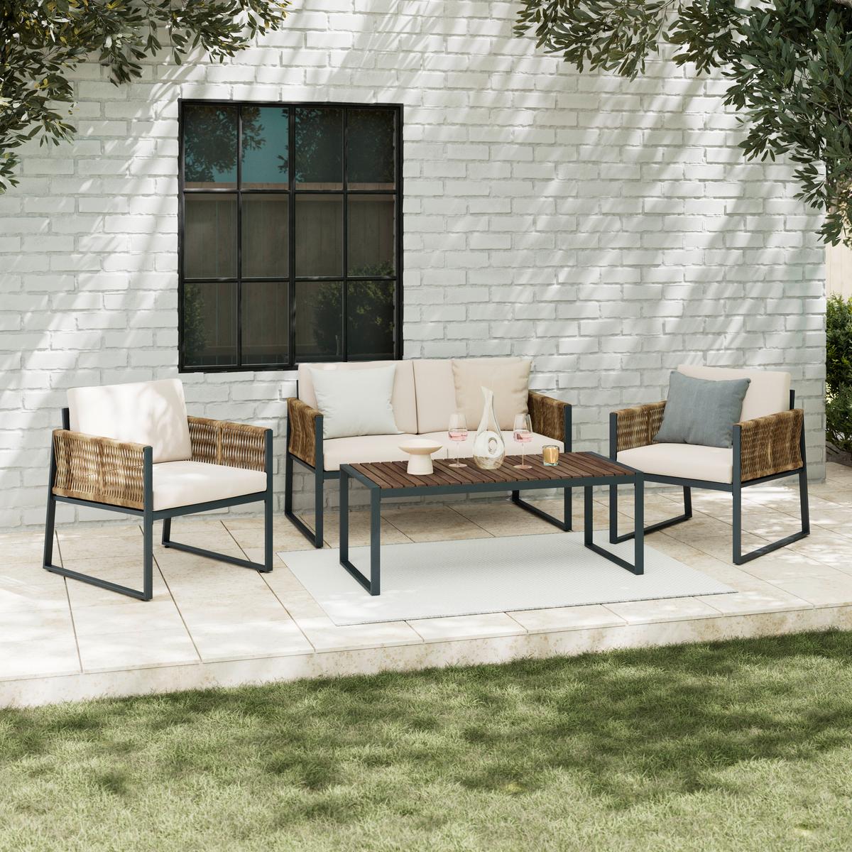 ZAHRADNÍ SADA MAGALUF - antracitová/barvy akácie, Moderní, kov/dřevo (130/76/72cm) - Mömax