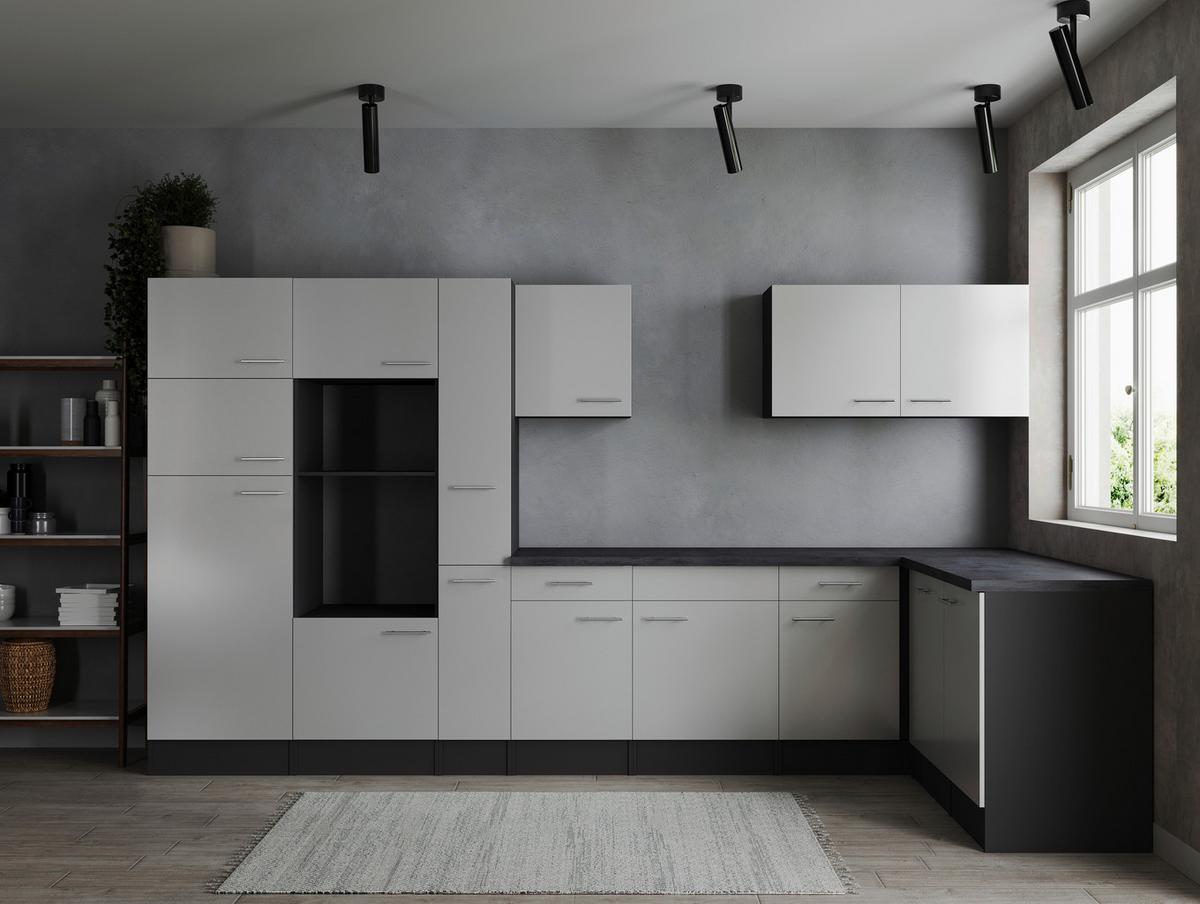 Eckküche Oliver Grau, Weiß S: 370x172cm - Weiß/Grau, Design, Holzwerkstoff (370/172cm) - Respekta