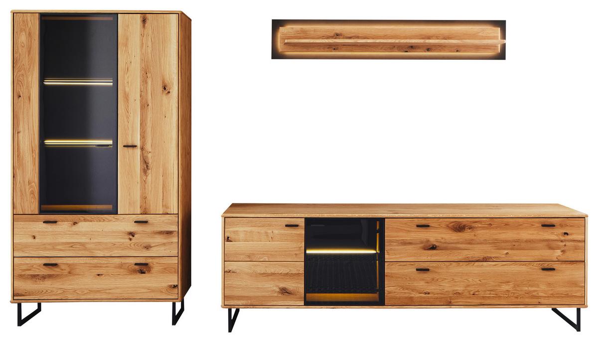 Wohnwand Arezzo Wildeiche/Anthrazit B: 319 cm - Wildeiche/Anthrazit, Design, Glas/Holz (319/186/50cm) - MID.YOU