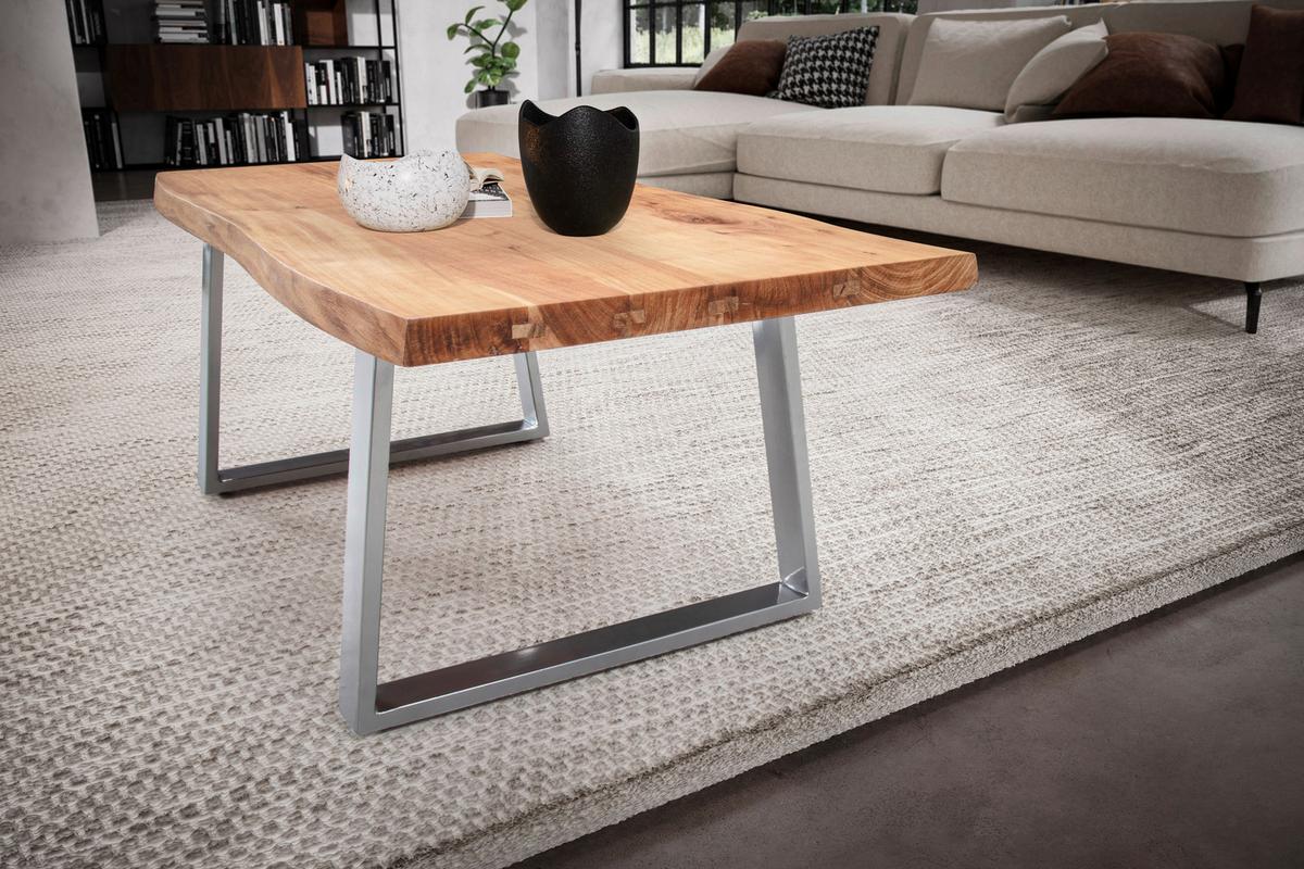 Couchtisch Couchtisch - Chromfarben/Akaziefarben, Design, Holz/Metall (120/60/46cm) - MID.YOU