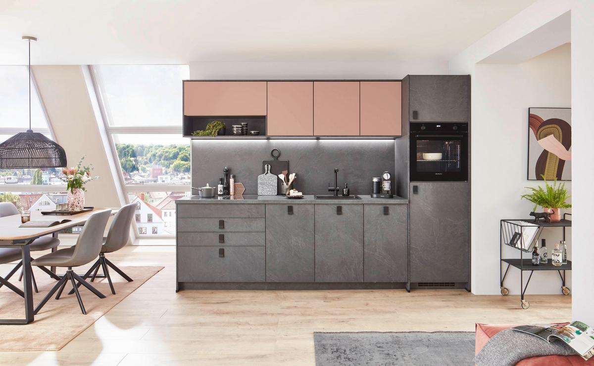 Küchenblock Stone/sidney - Schieferfarben/Rosa, Basics, Holzwerkstoff (300cm) - Vertico