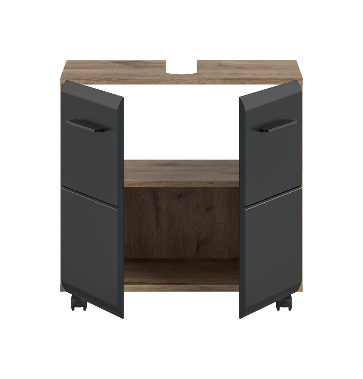 Waschbeckenunterschrank Ice Schwarz/Eiche Dekor B: 60cm - Eiche dunkel/Schwarz, Trend, Holzwerkstoff (60/58/30cm) - MID.YOU