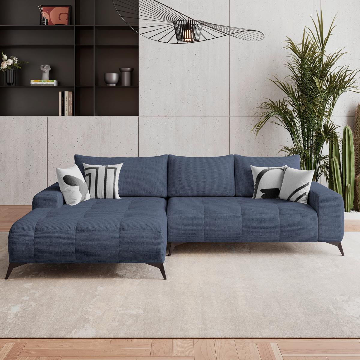 Ecksofa Mauro Blau, mit Schlaffunktion - Blau/Schwarz, Trend, Textil (175/290cm) - Luca Bessoni