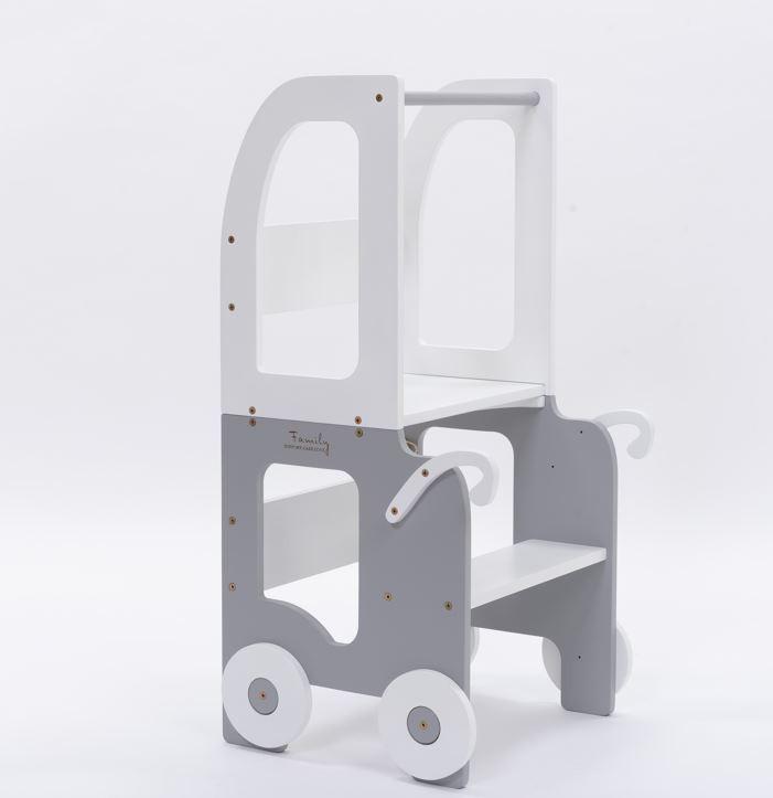 Kombihochstuhl Trolley Step Stool Weiss/Grau - Weiß/Grau, Basics, Holz (38/90/40cm)