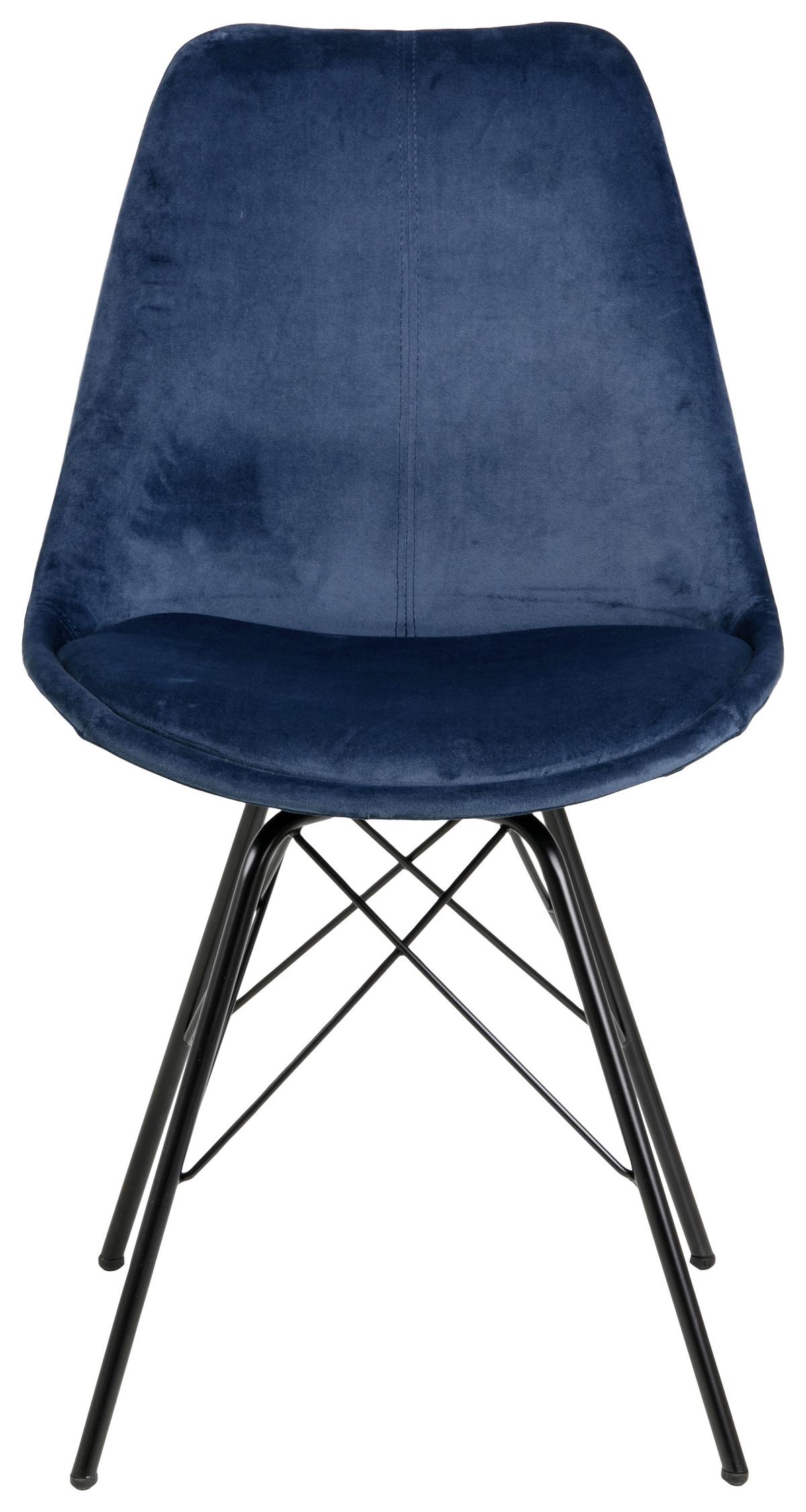 Jídelní židle ERIS samet - černá/tmavě modrá, Trend, kov/textil (48,5/85,5/54cm) - Carryhome