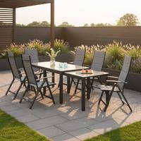 Gartenmöbel Set 7-tlg Florenz Aus Metall/textil/glas - Graphitfarben/Grau, MODERN, Glas/Textil - Gardenson